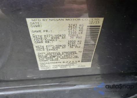 2015 Nissan Armada Sv z USA, uszkodzony, nr VIN 5N1BA0ND8FN622158